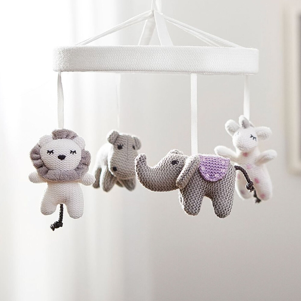 Pottery Barn Baby Knit Animal Friends Musical Crib Mobile White NIB Discontinued
